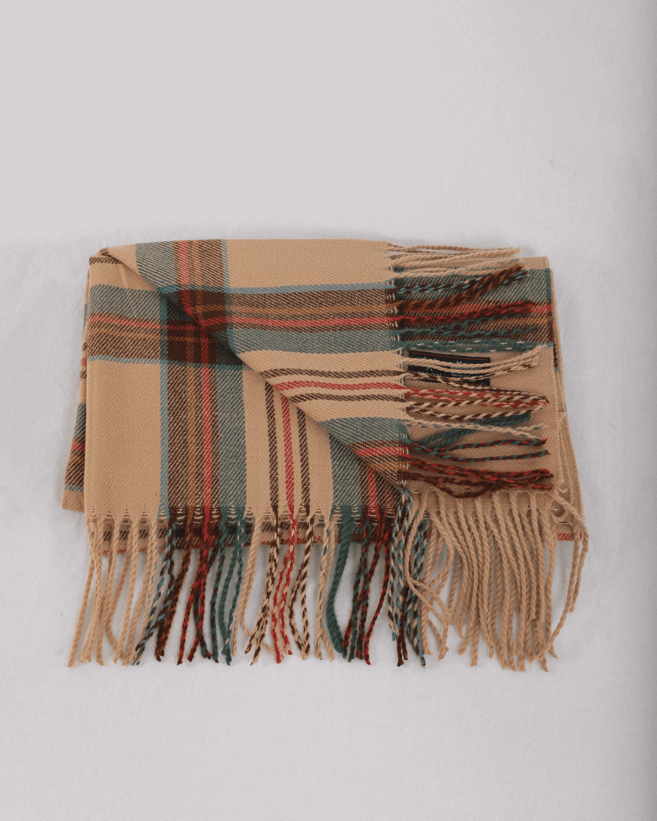 Checkered Beige Scarf in Virgin Wool and Cotton