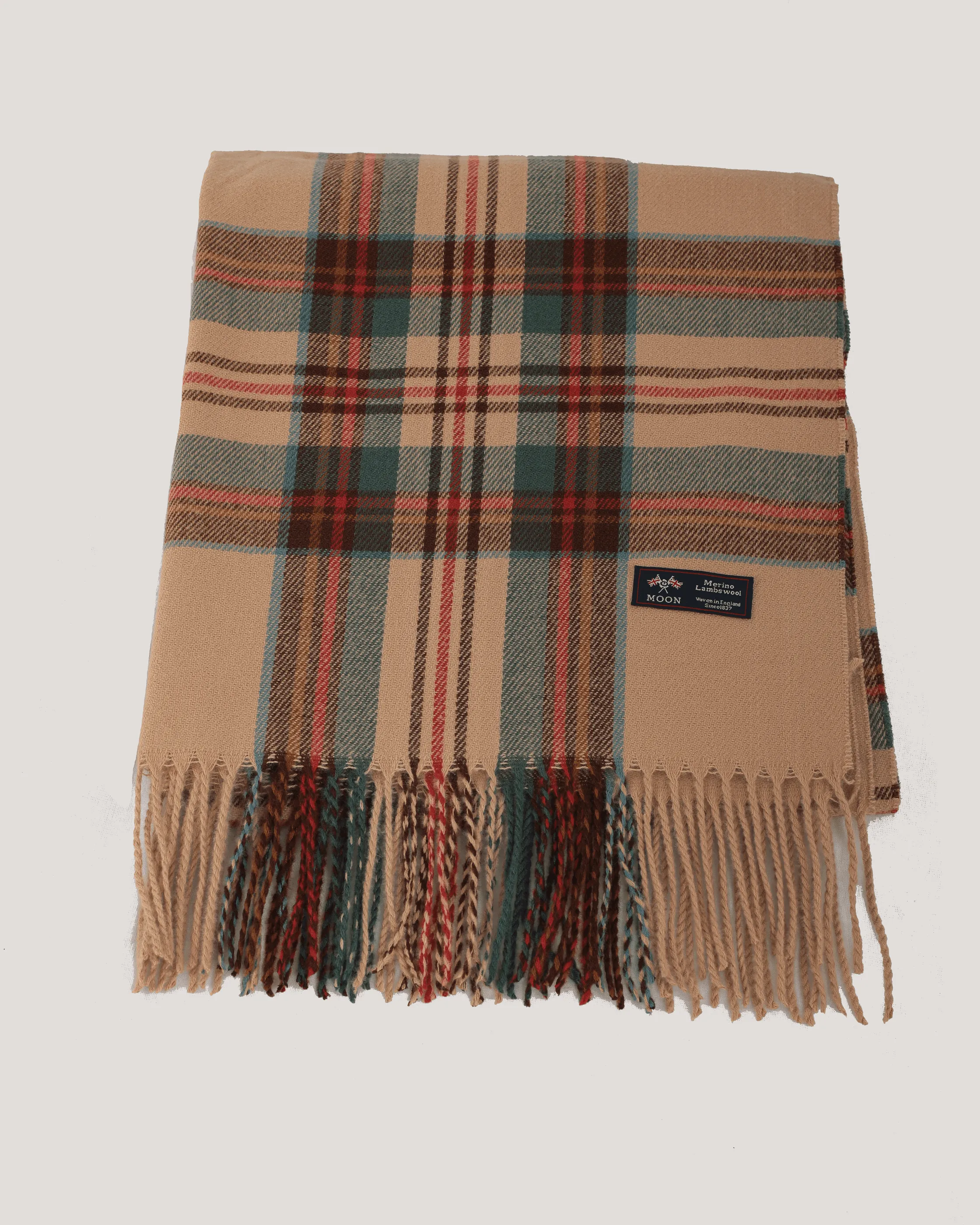 Checkered Beige Scarf in Virgin Wool and Cotton