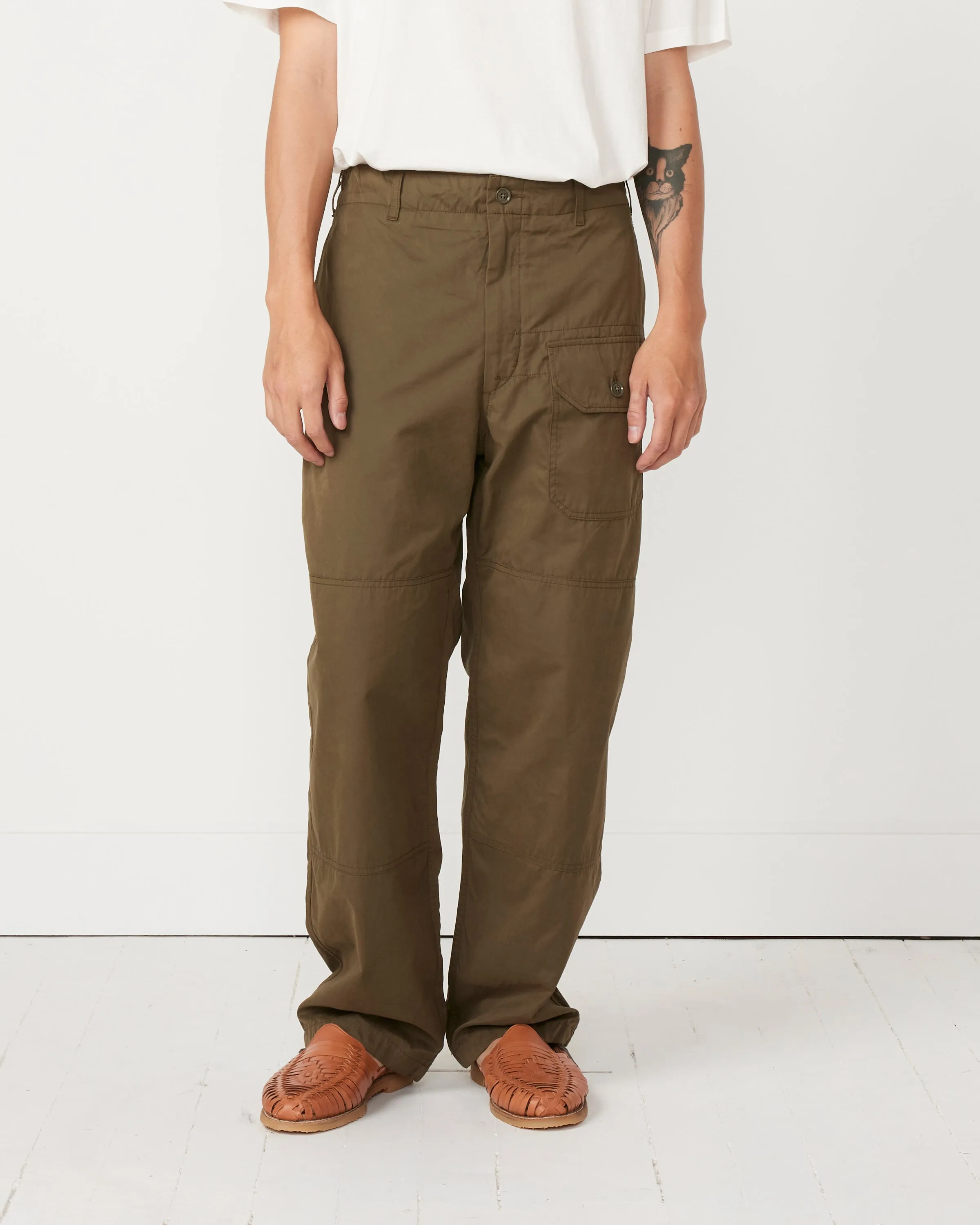 Coated Cloth Deck Pant in Olive