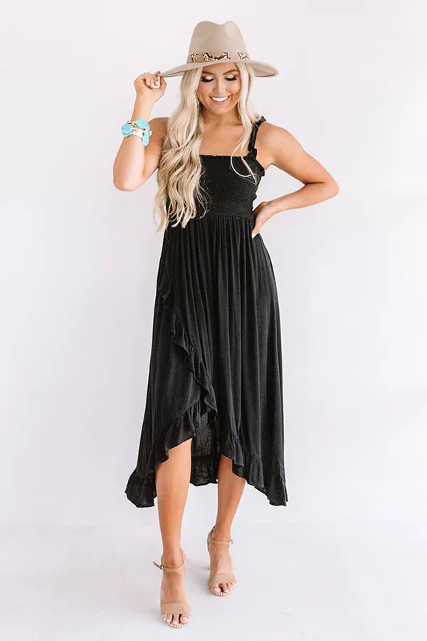 Coconut Cove Smocked Midi in Black