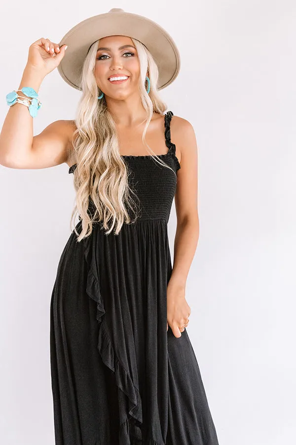 Coconut Cove Smocked Midi in Black