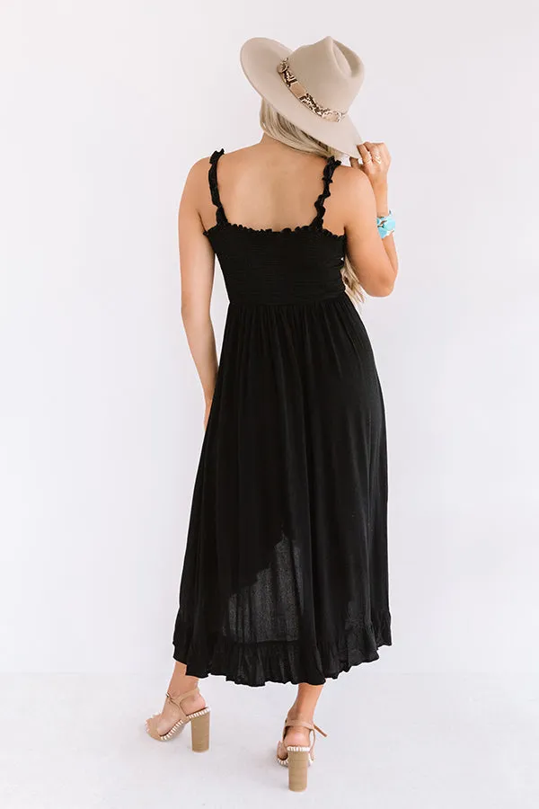 Coconut Cove Smocked Midi in Black