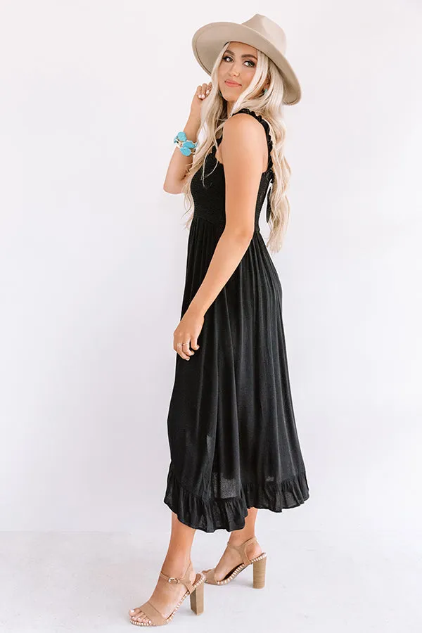 Coconut Cove Smocked Midi in Black