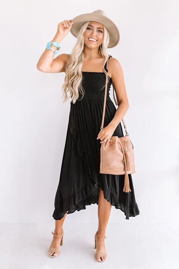 Coconut Cove Smocked Midi in Black