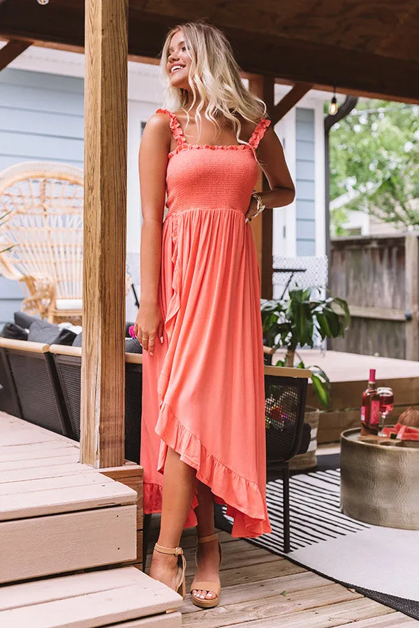 Coconut Cove Smocked Midi in Coral