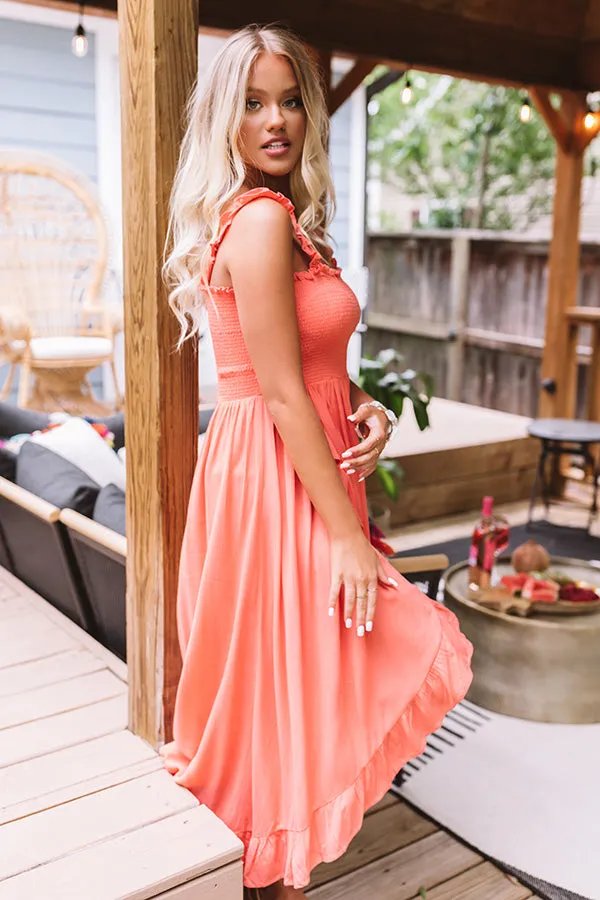 Coconut Cove Smocked Midi in Coral