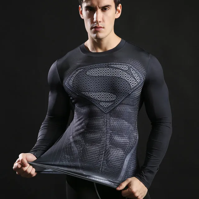 Compression T shirts Long Sleeve Fitness Top Superman Printed Tshirts Superhero Tees Crossfit Bodybuilding Tees 2017 ZOOTOP BEAR