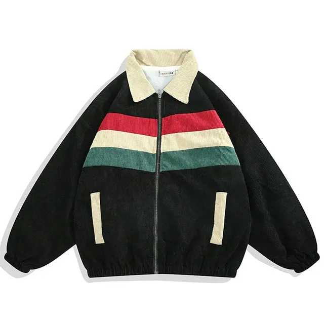 Corduroy Patchwork Retro Loose Jacket