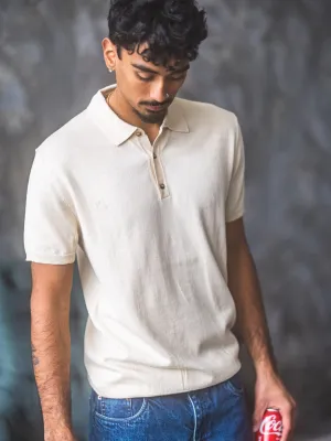 Cotton Knit Polo Shirt - Cream