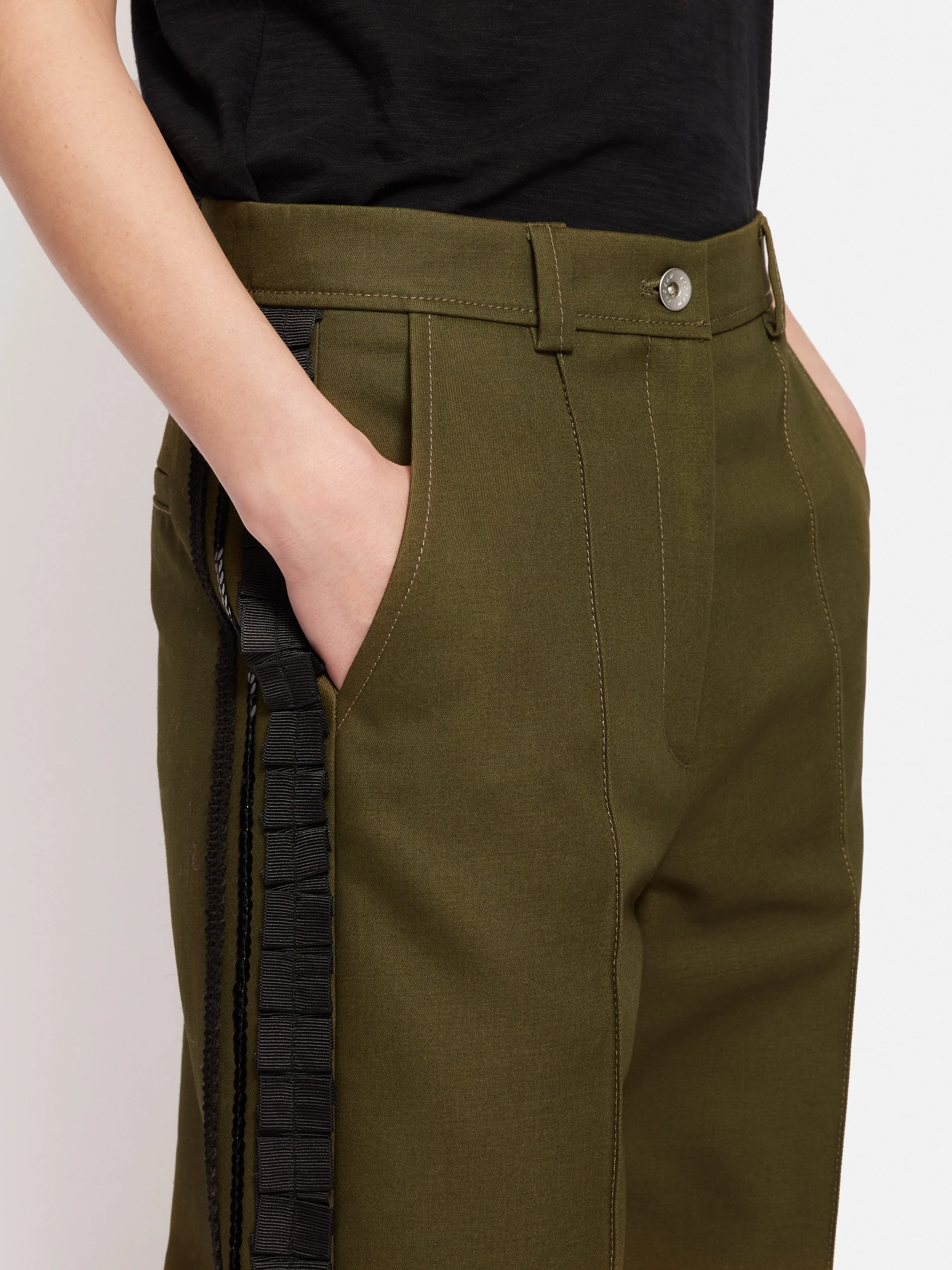 Cotton Trim Detail Trouser | Khaki