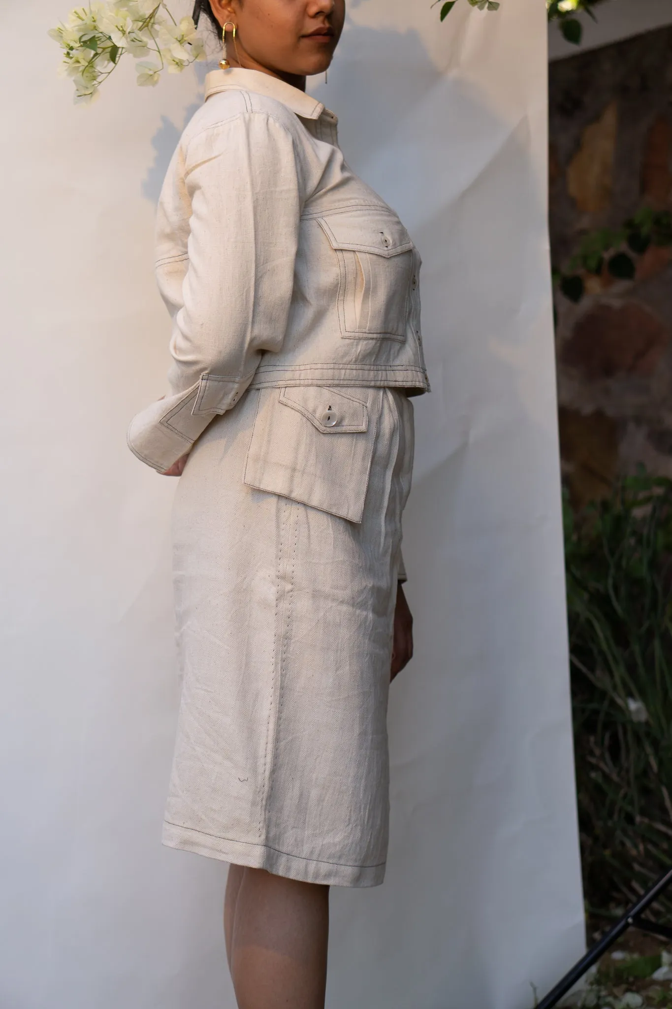 Cropped Jacket & Front Slit Skirt Set | White Slit Skirt | White Jacket |Complete Set