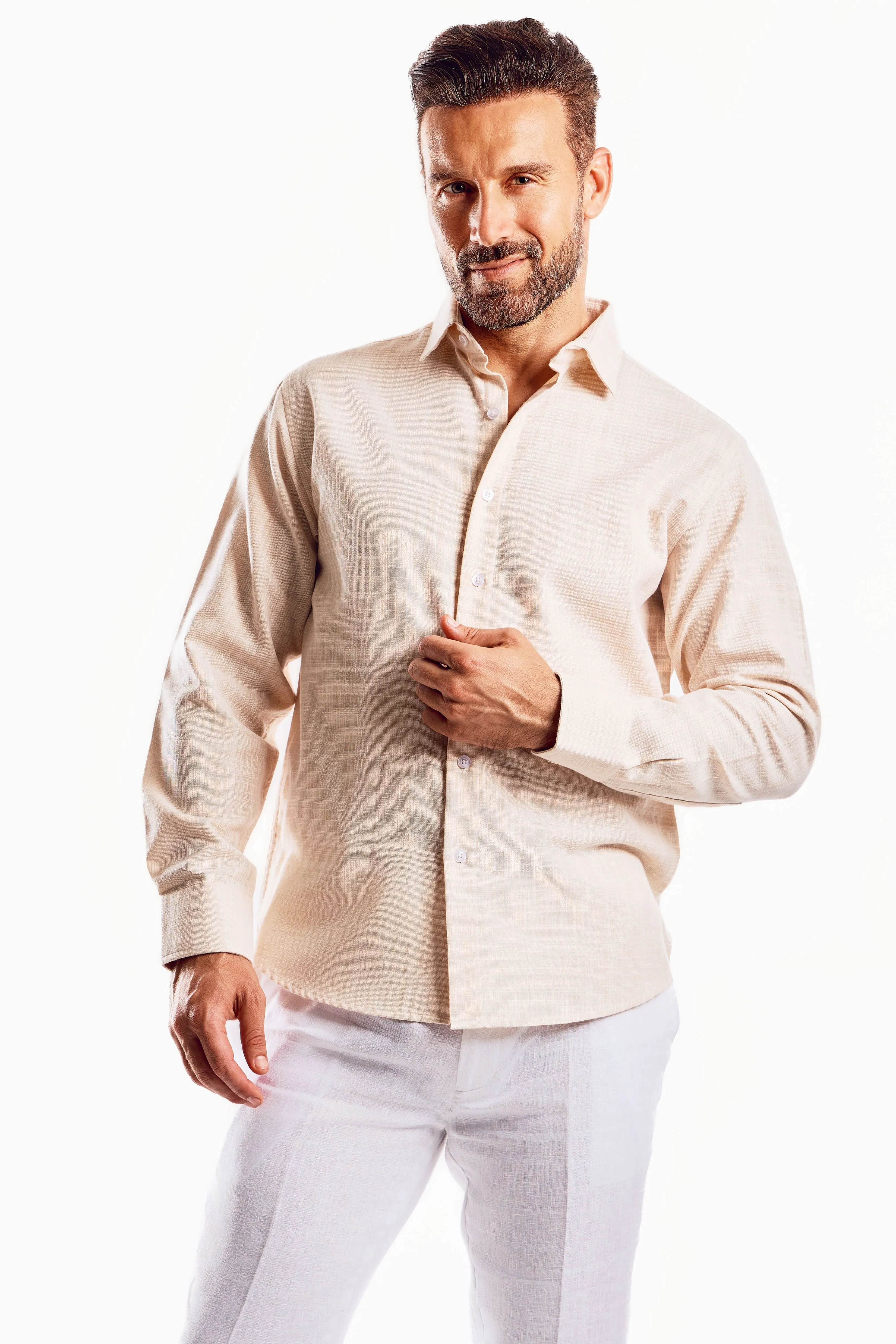 Cross Hatch Linen Blend Long Sleeve Shirt