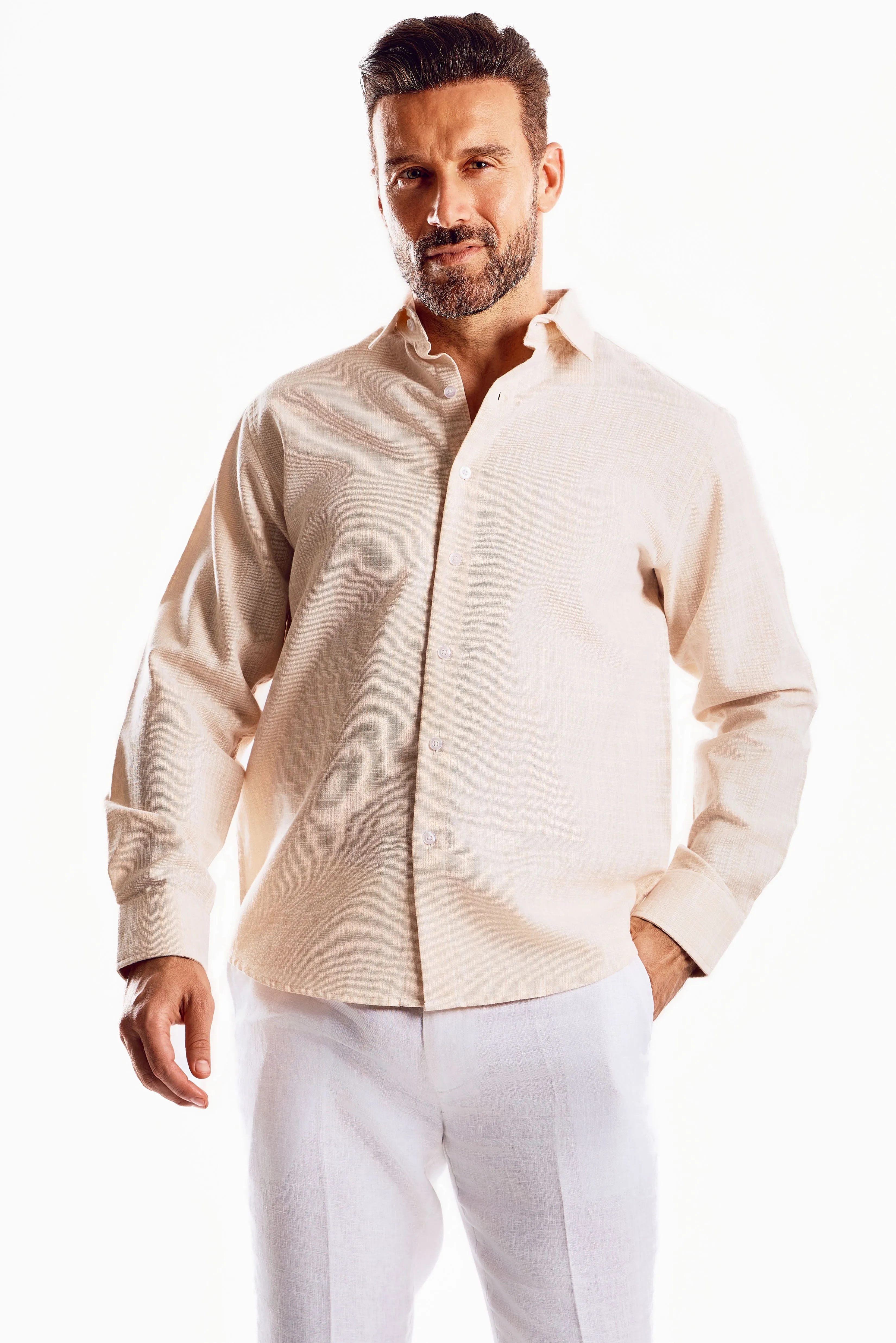 Cross Hatch Linen Blend Long Sleeve Shirt