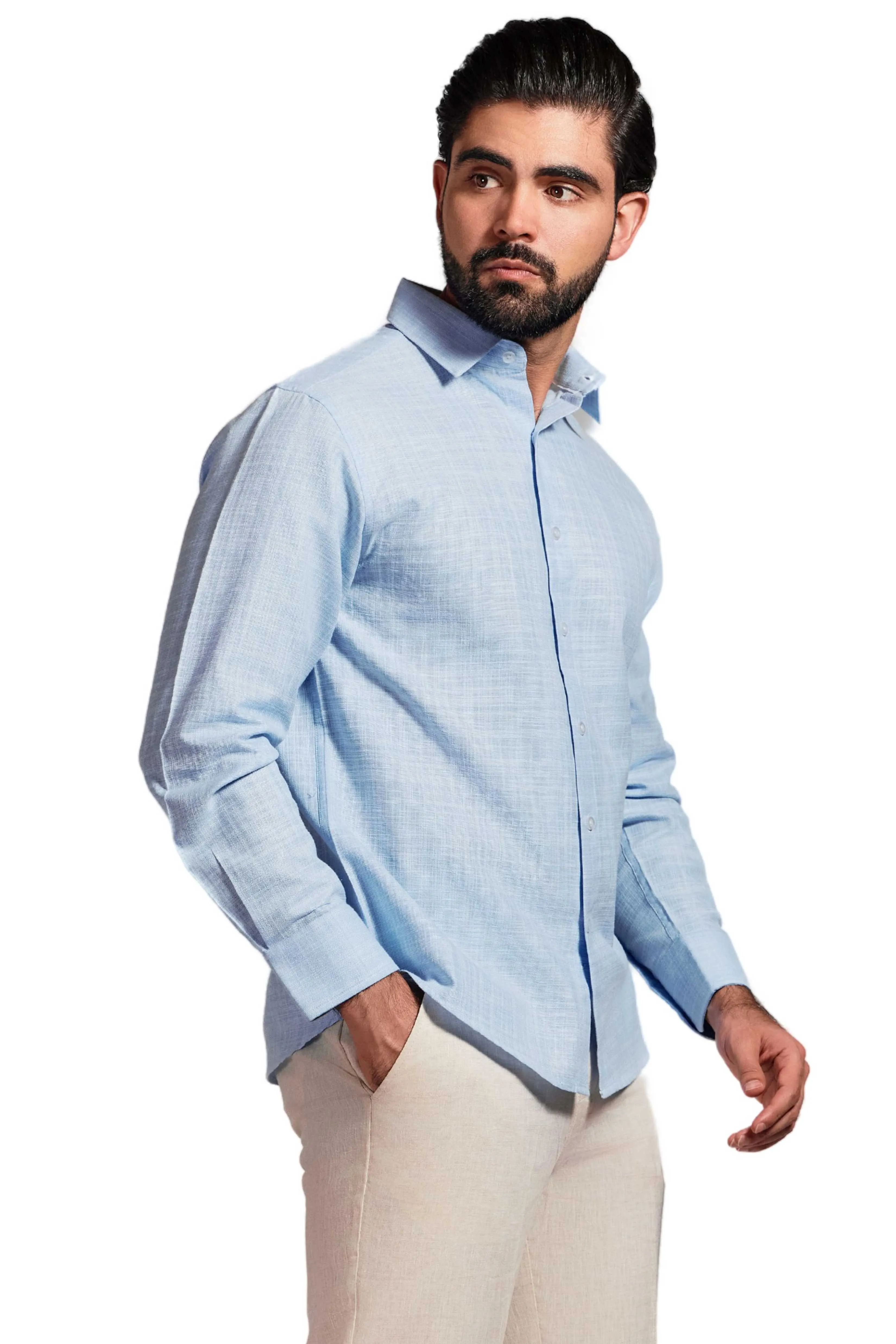 Cross Hatch Linen Blend Long Sleeve Shirt