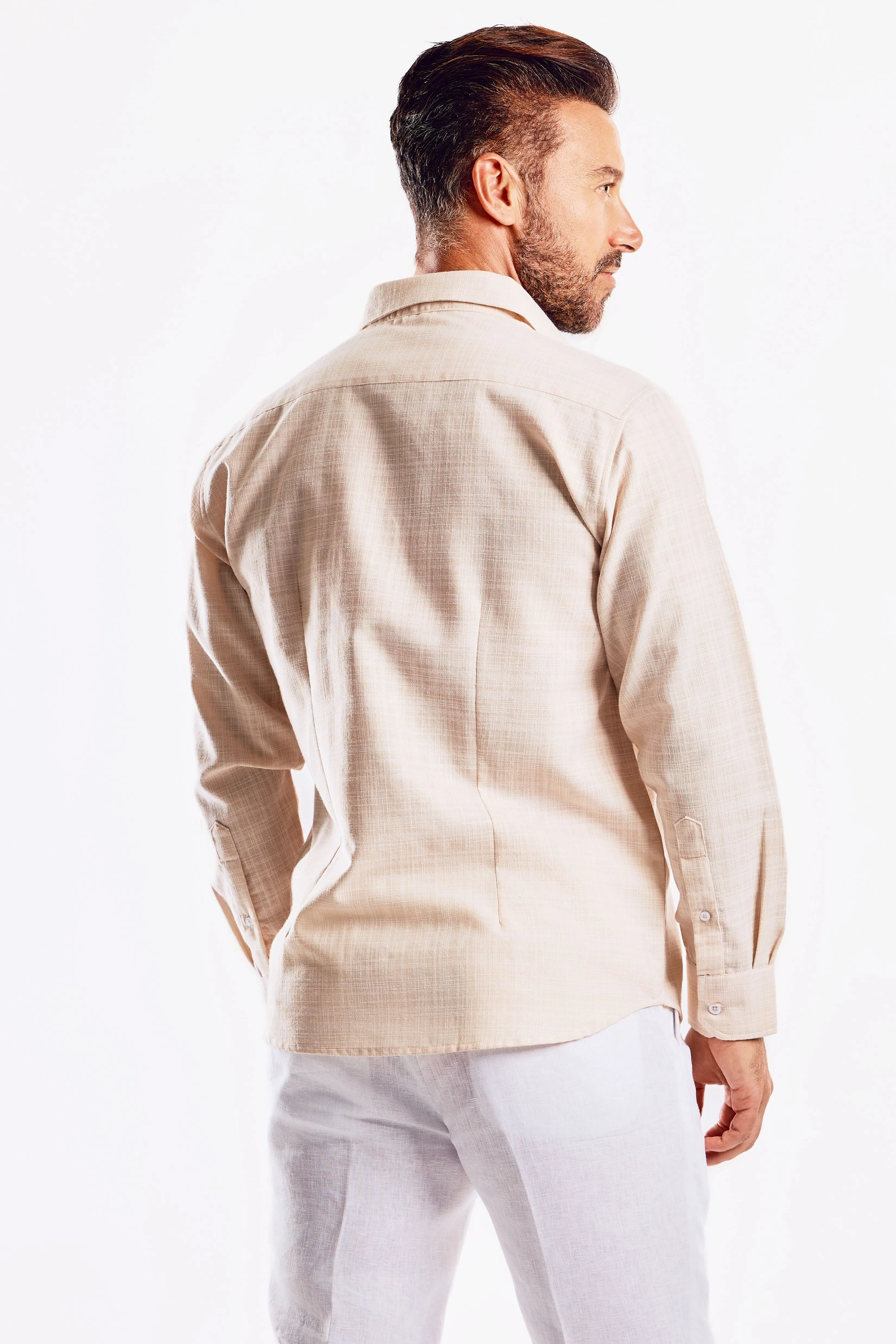 Cross Hatch Linen Blend Long Sleeve Shirt