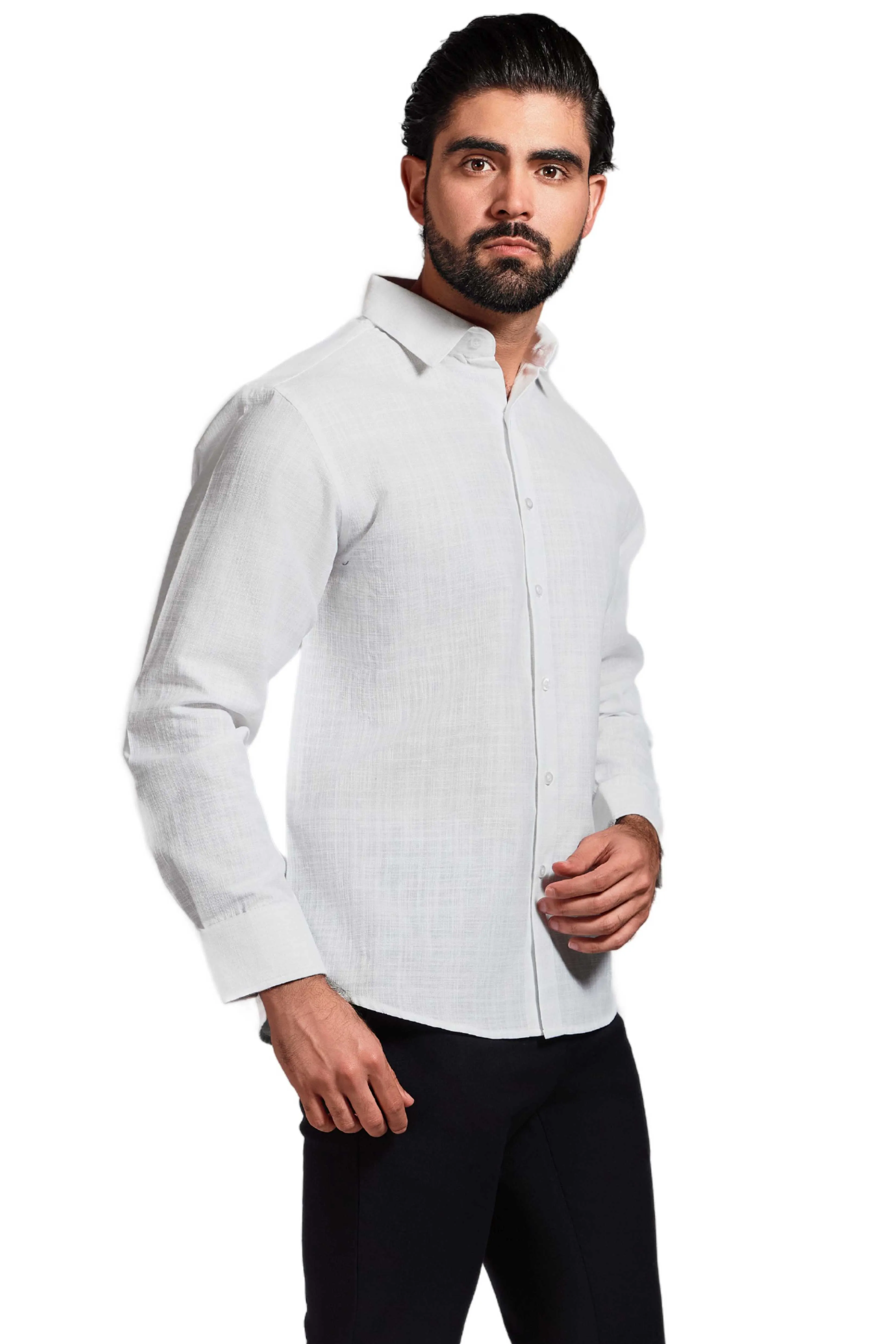 Cross Hatch Linen Blend Long Sleeve Shirt