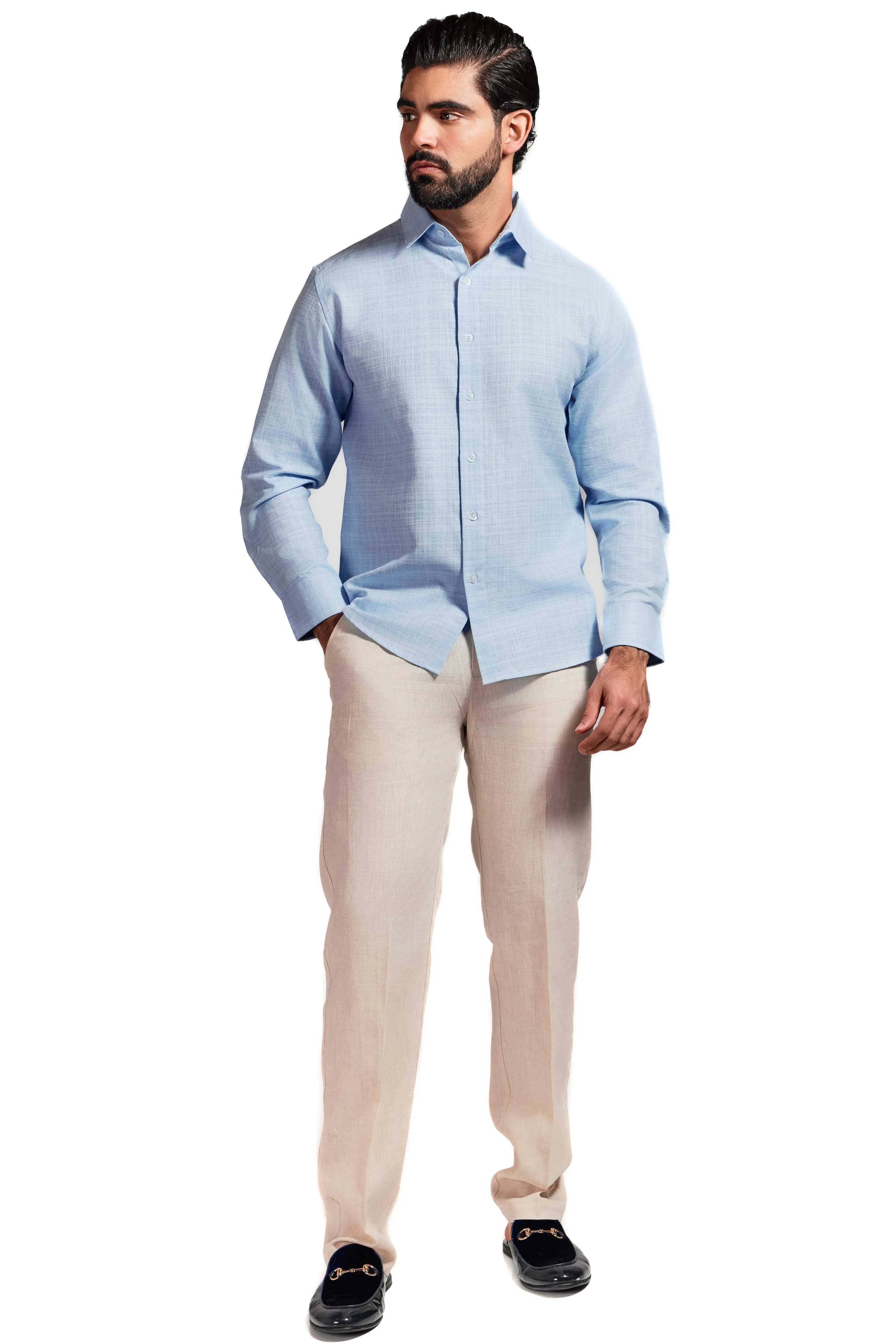 Cross Hatch Linen Blend Long Sleeve Shirt