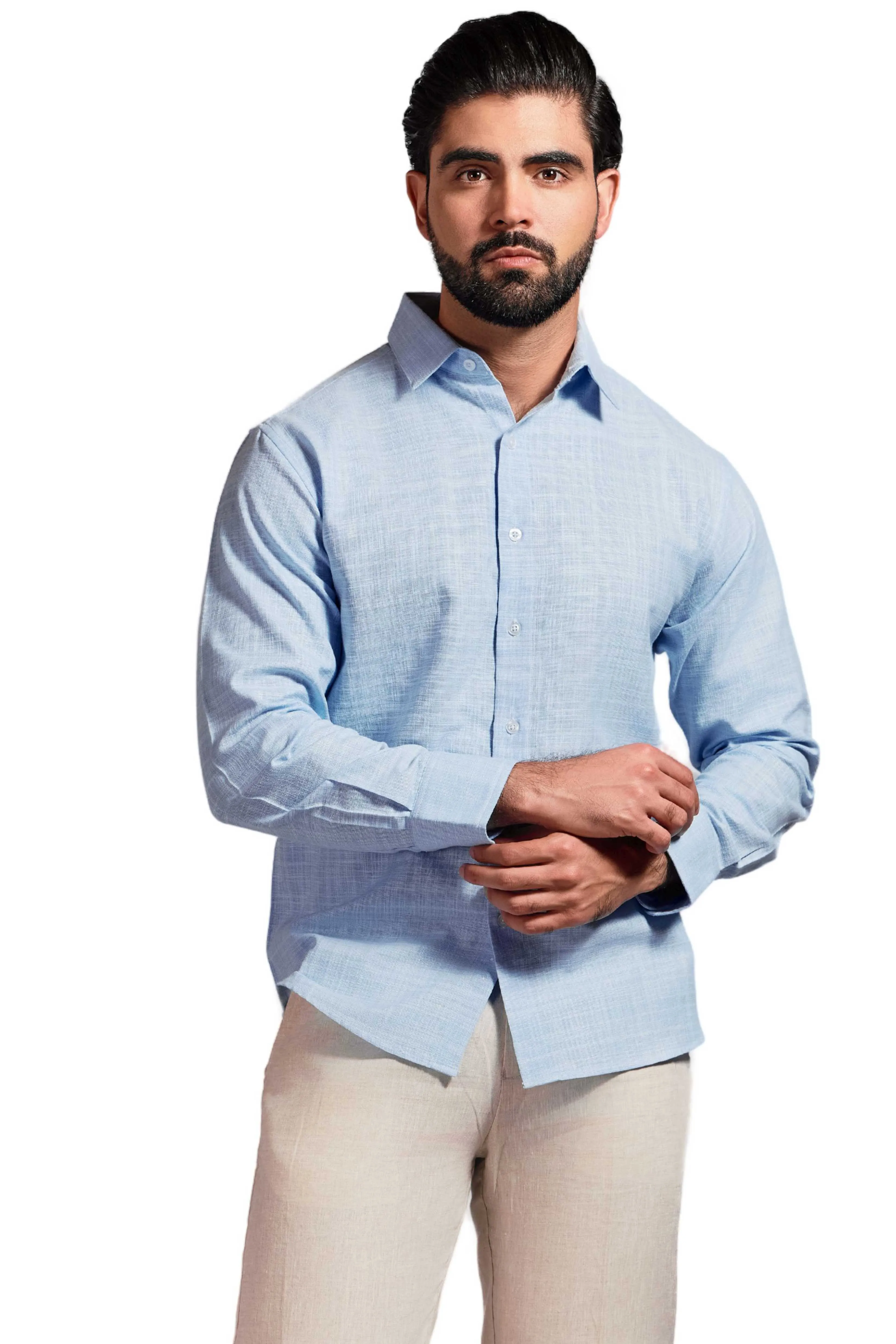 Cross Hatch Linen Blend Long Sleeve Shirt