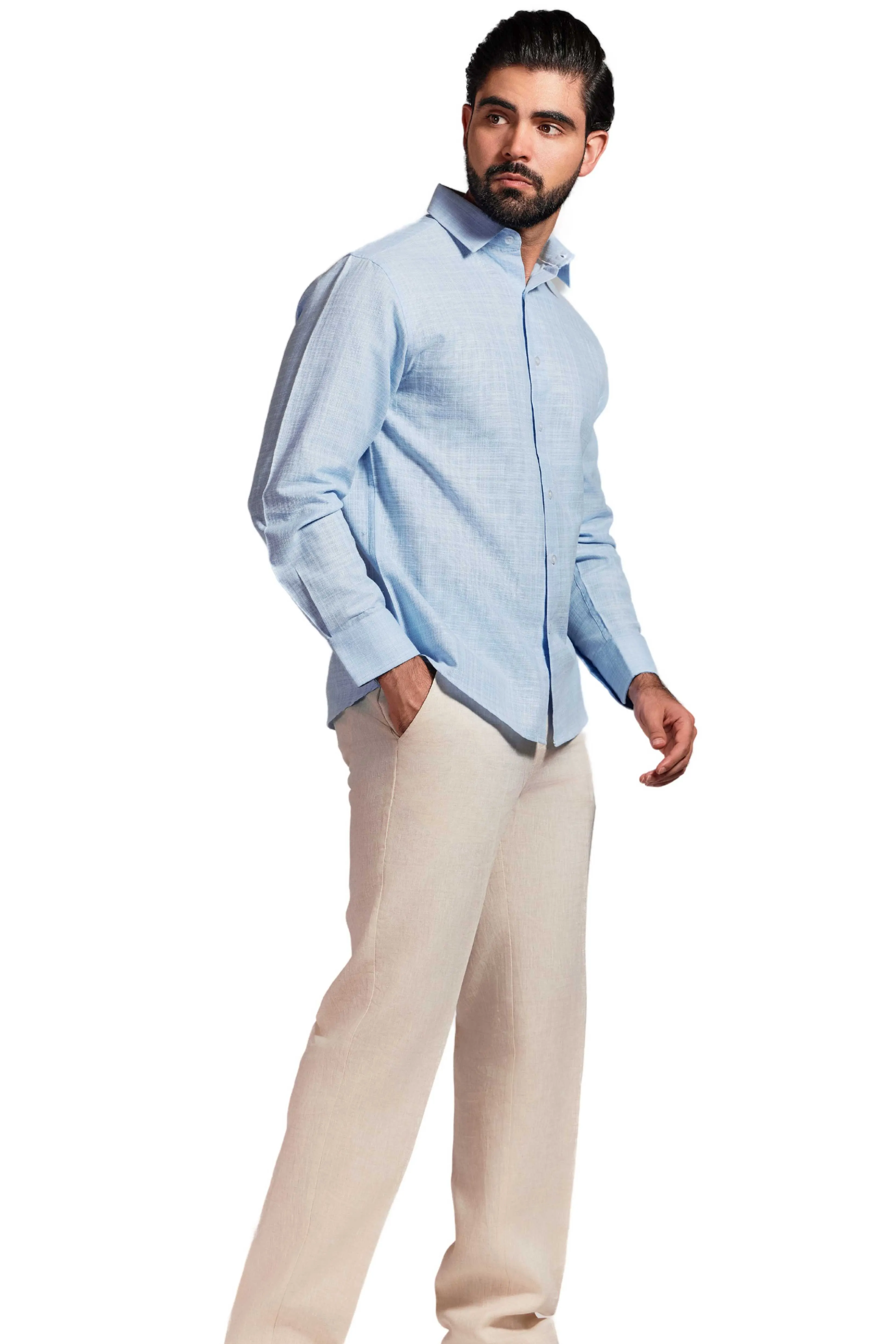 Cross Hatch Linen Blend Long Sleeve Shirt