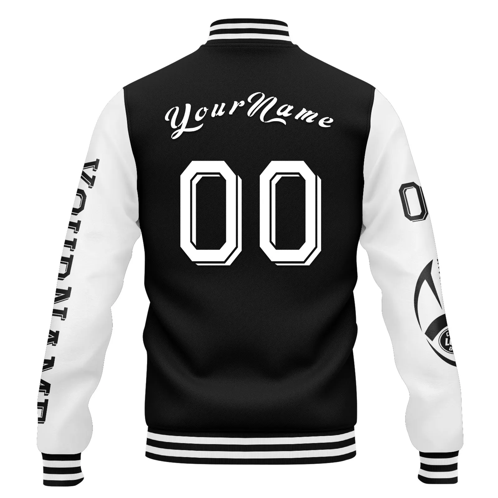 Custom Black White Las Vegas Jacket Bomber Full-Snap Varsity Letterman Personalized Jacket FZ005SX-D020290-20