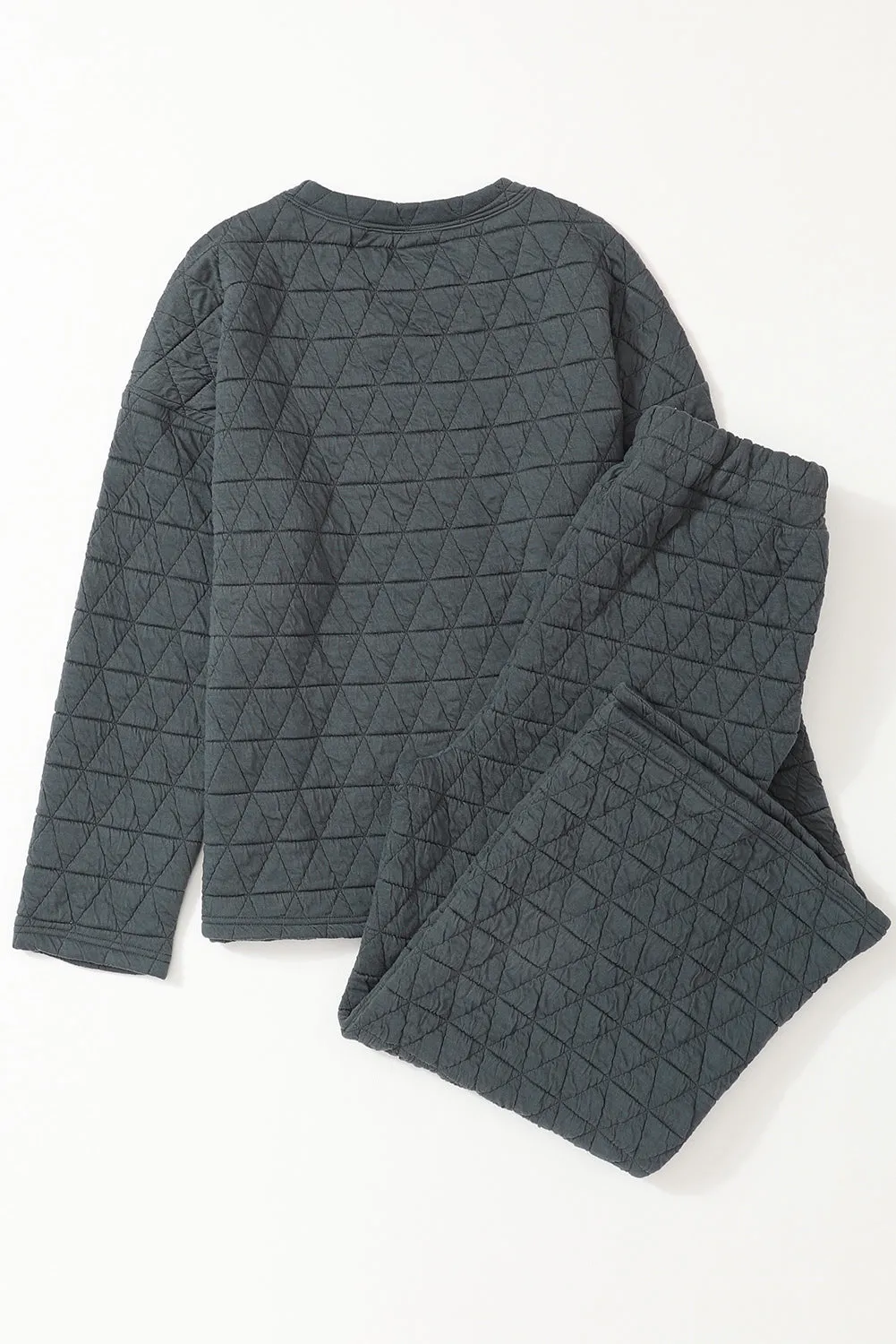 Dark Grey Solid Quilted Pullover and Pants Outfit