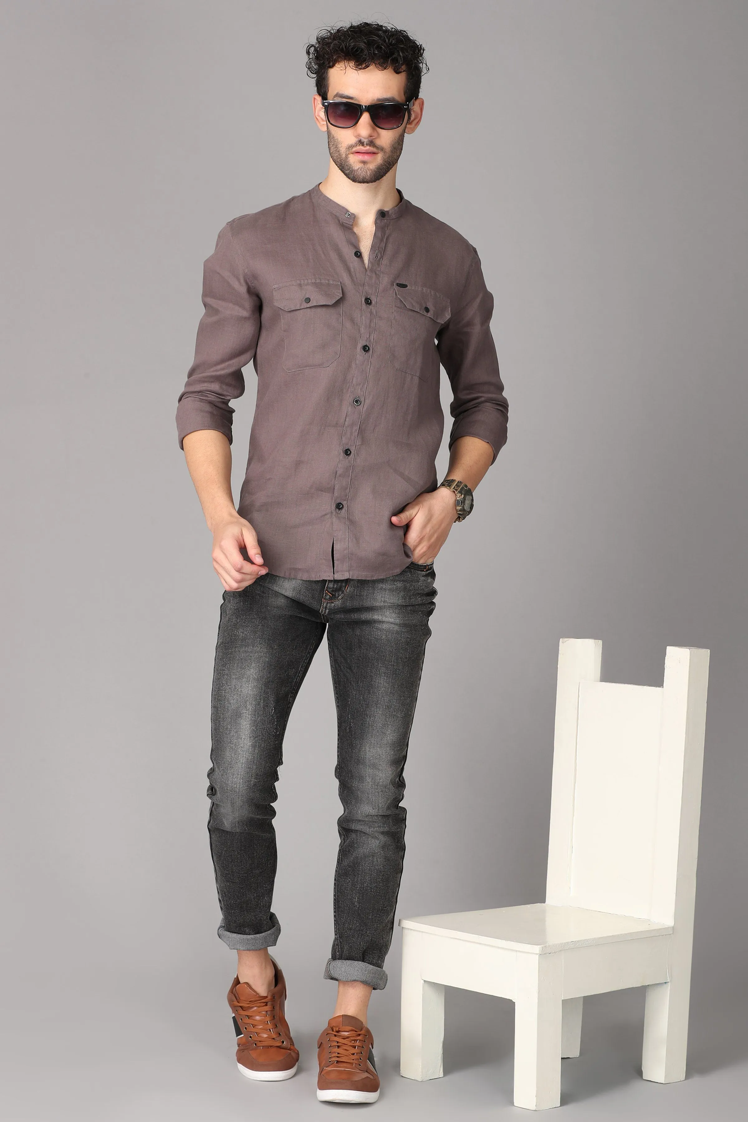 Deep Taupe Linen Shirt