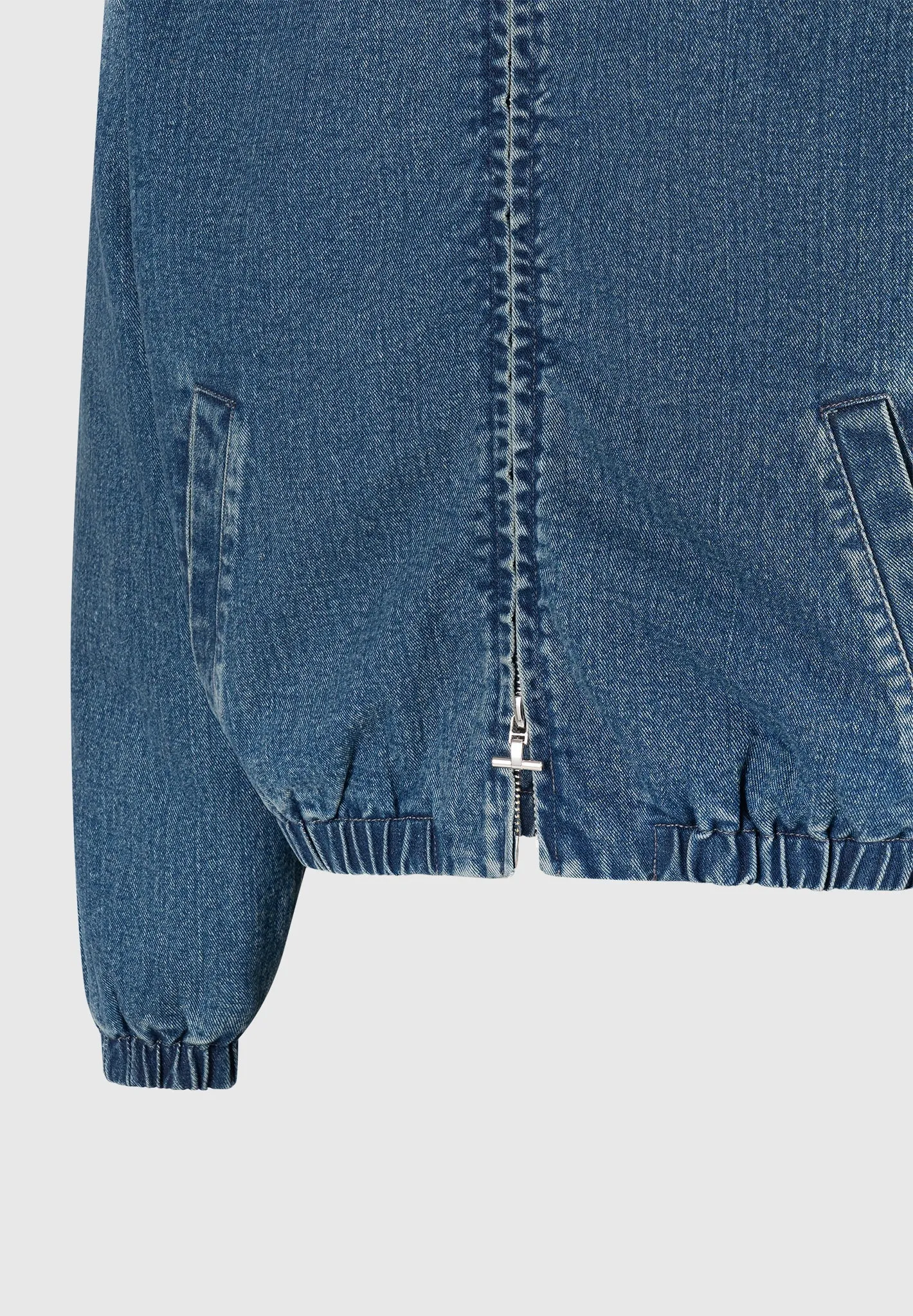 Denim Padded Cropped Bomber Jacket - Mid Blue