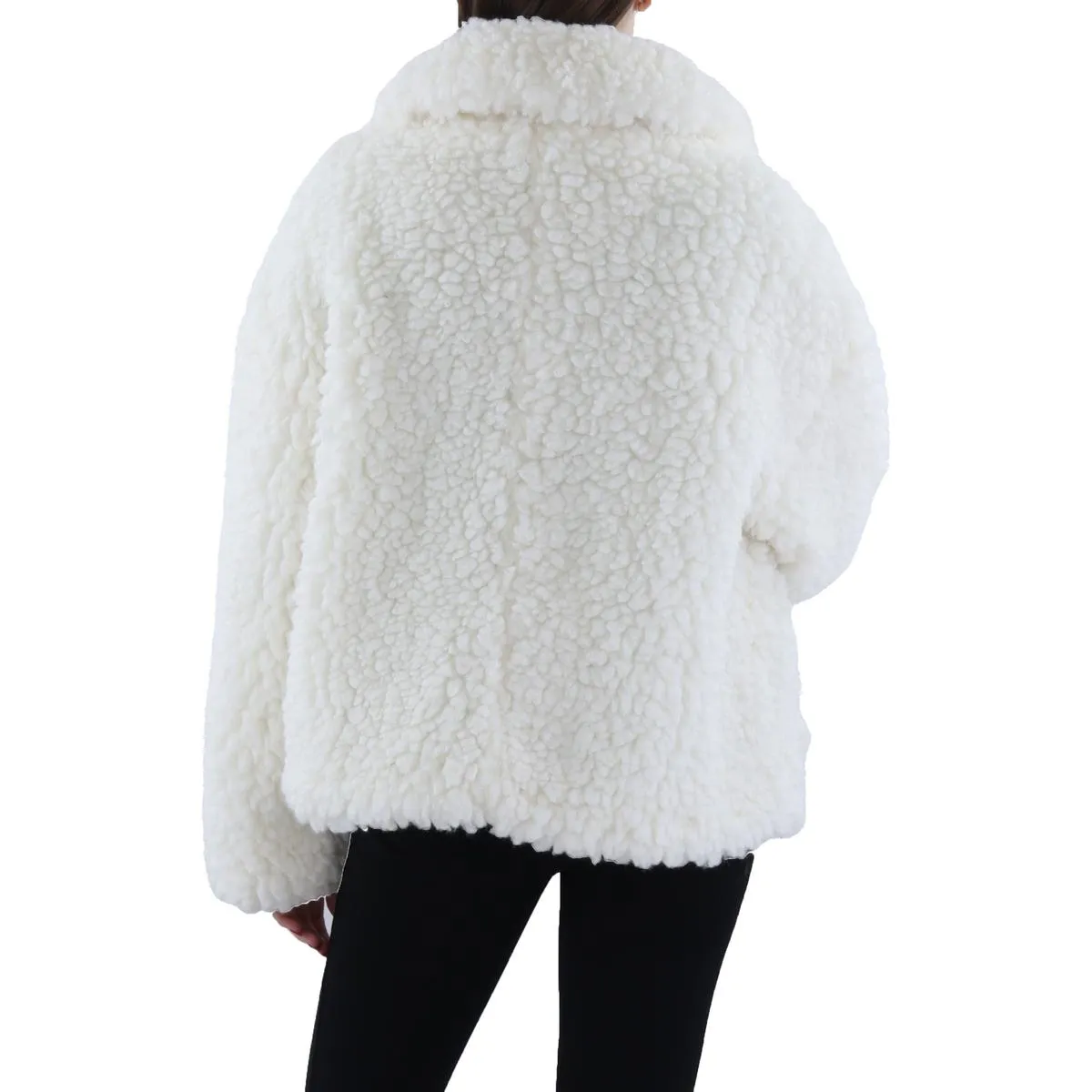 DKNY Jeans Womens Sherpa Long Sleeve Faux Fur Coat