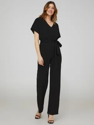 Dolman Sleeve V-Front Wide Leg Jumpsuit