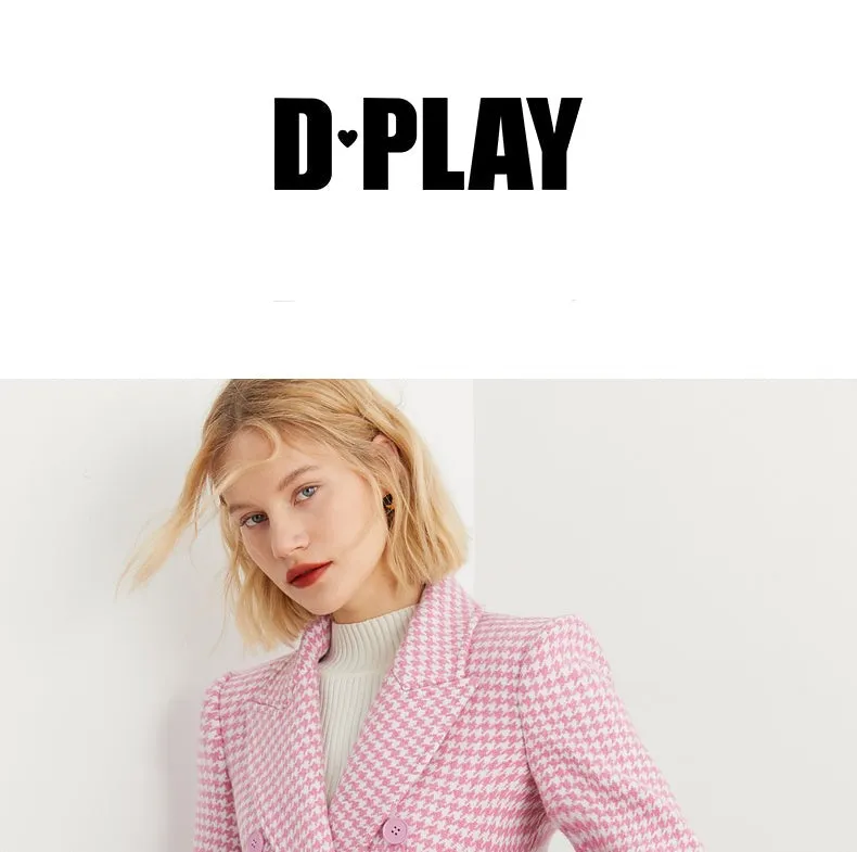 DPLAY pink hounds tooth saddle waist lapel suit woolen coat - Yoi