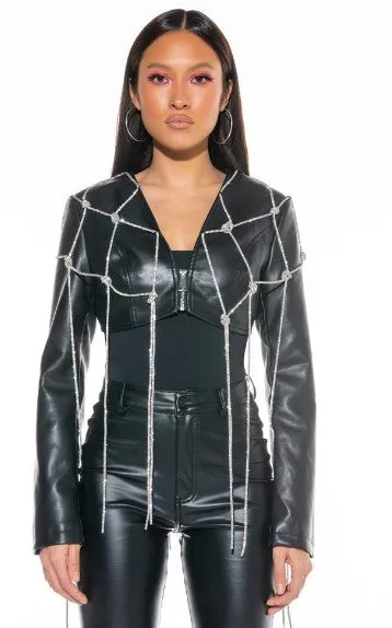 Drippin in Bling Luxury Leather Crop Jacket