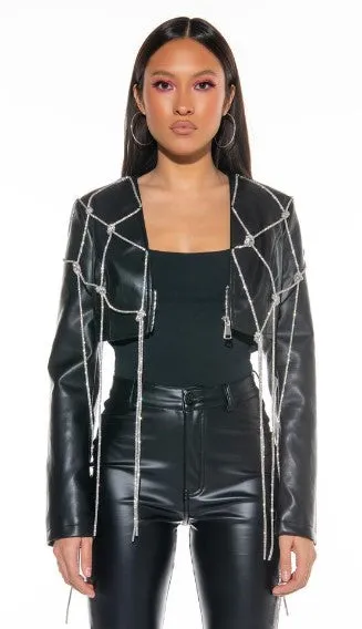 Drippin in Bling Luxury Leather Crop Jacket