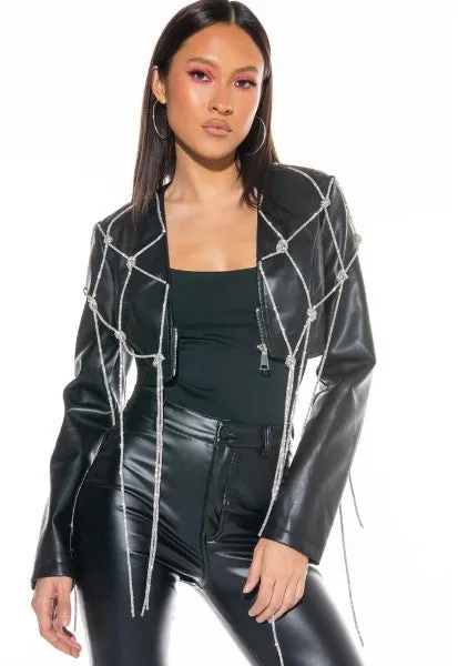 Drippin in Bling Luxury Leather Crop Jacket