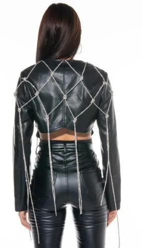 Drippin in Bling Luxury Leather Crop Jacket