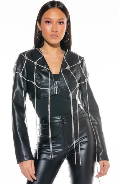 Drippin in Bling Luxury Leather Crop Jacket