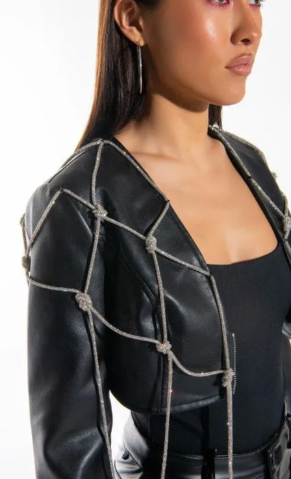 Drippin in Bling Luxury Leather Crop Jacket