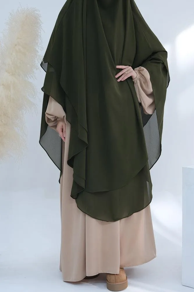 Elegant Olive Green Two-Layer Chiffon Extra Long Scarf