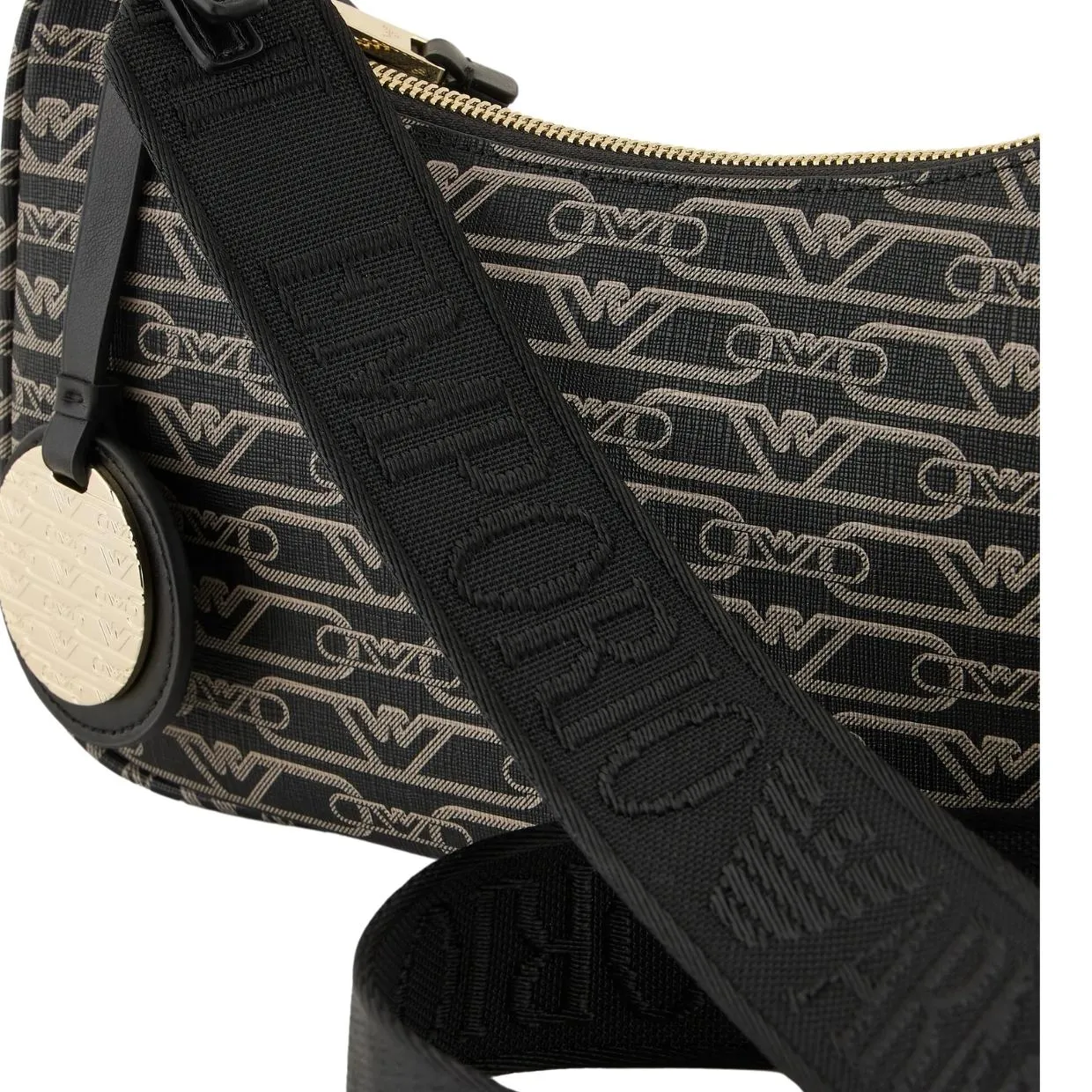 Emporio Armani All-Over Monogram Print Black Baguette Bag