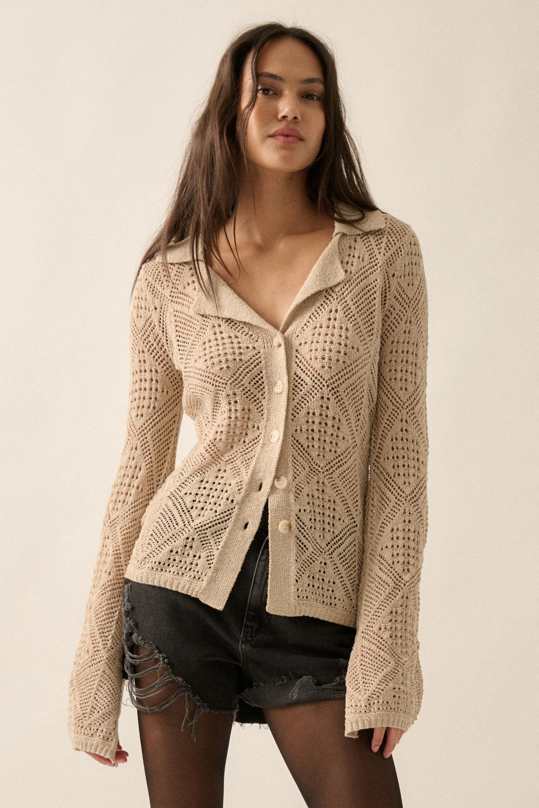 Ferry Crochet Sweater Knit Shirt