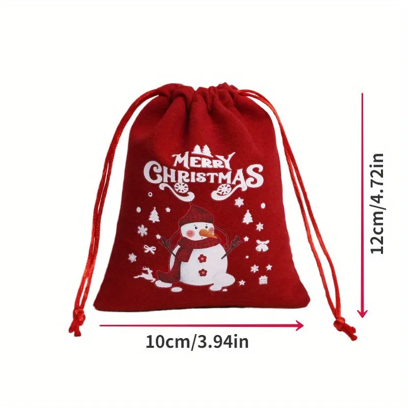 Festive Christmas Gift Bag Set - Corduroy Drawstring Pouches For Women, Perfect For Candy & Presents