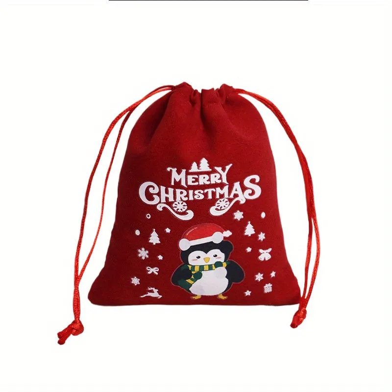 Festive Christmas Gift Bag Set - Corduroy Drawstring Pouches For Women, Perfect For Candy & Presents