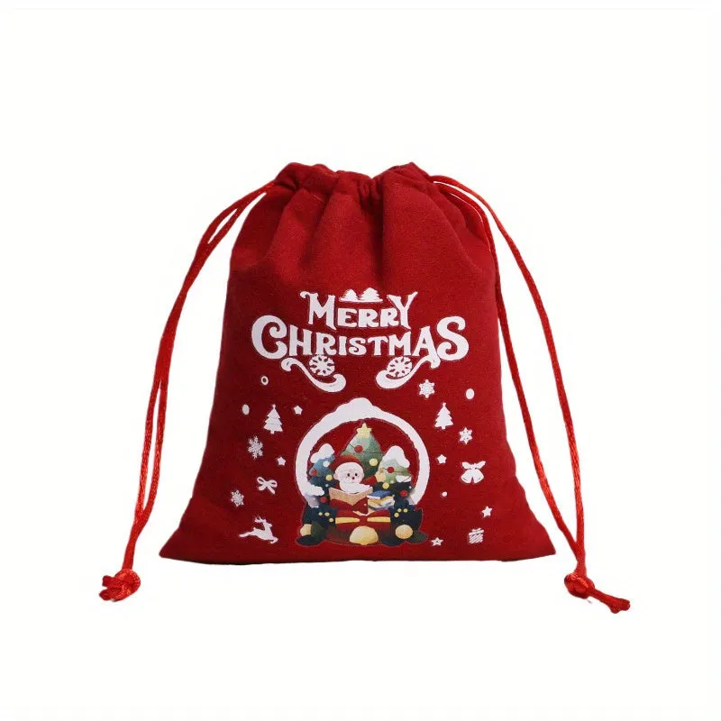 Festive Christmas Gift Bag Set - Corduroy Drawstring Pouches For Women, Perfect For Candy & Presents