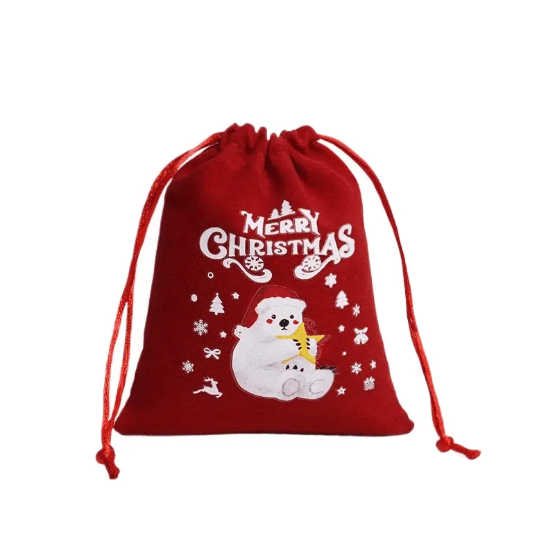 Festive Christmas Gift Bag Set - Corduroy Drawstring Pouches For Women, Perfect For Candy & Presents