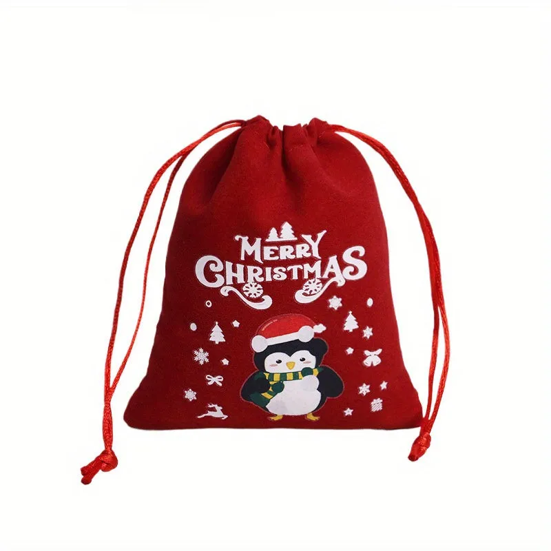 Festive Christmas Gift Bag Set - Corduroy Drawstring Pouches For Women, Perfect For Candy & Presents