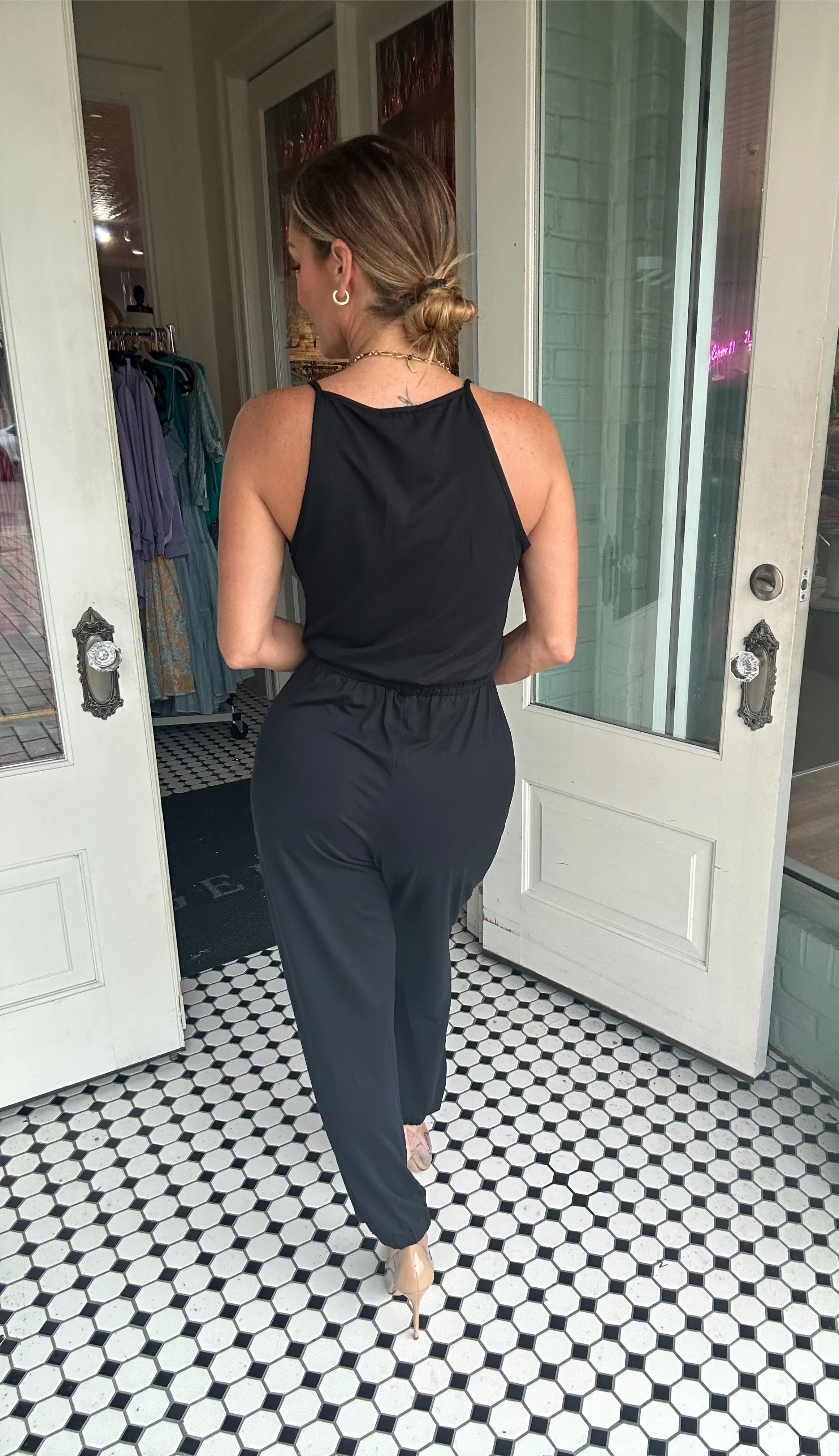 Gena Spaghetti Strap Elastic Waist Jumpsuit