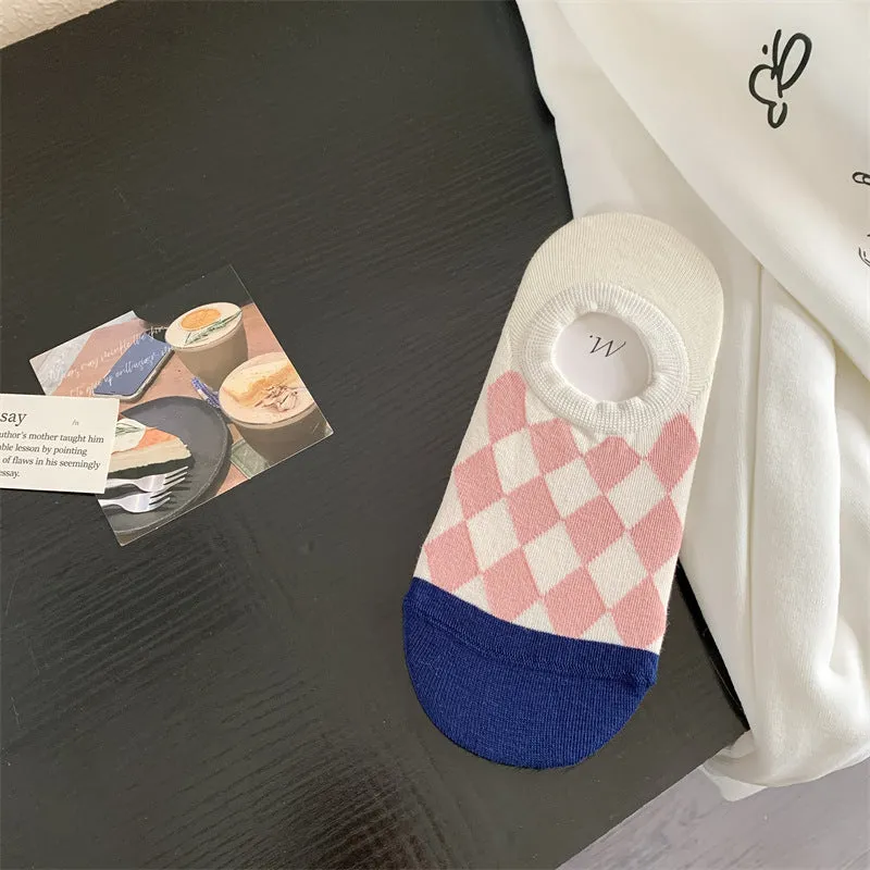 Geometric Pattern Love Stripe Rhombus Women's Low-cut Liners Socks Invisible