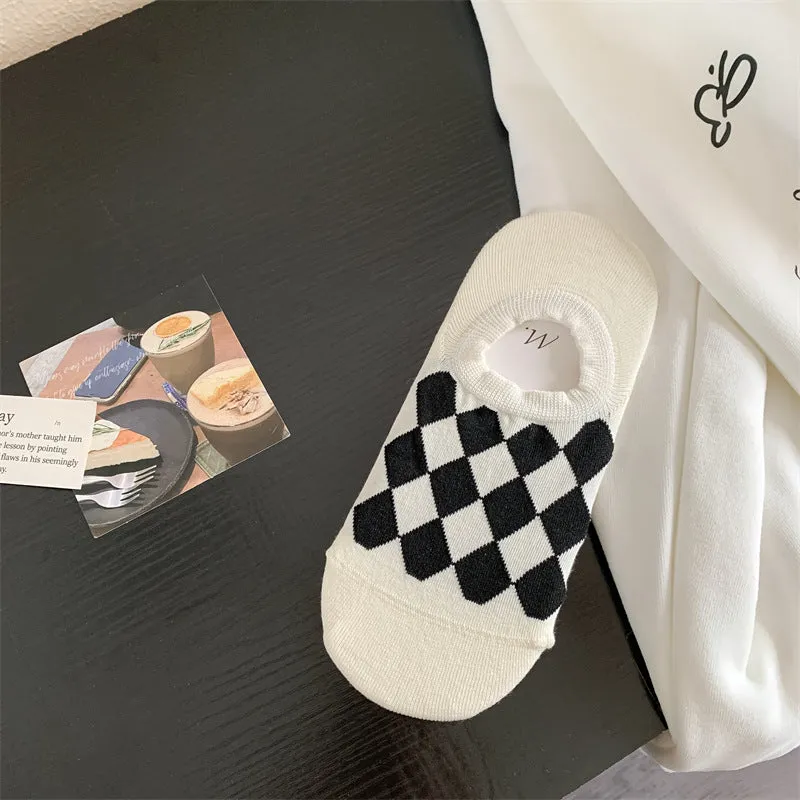 Geometric Pattern Love Stripe Rhombus Women's Low-cut Liners Socks Invisible