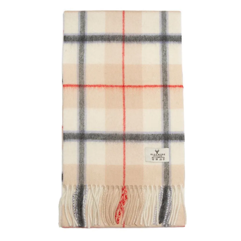 Glenmore 100% Lambswool Tartan Scarf - Camel Check