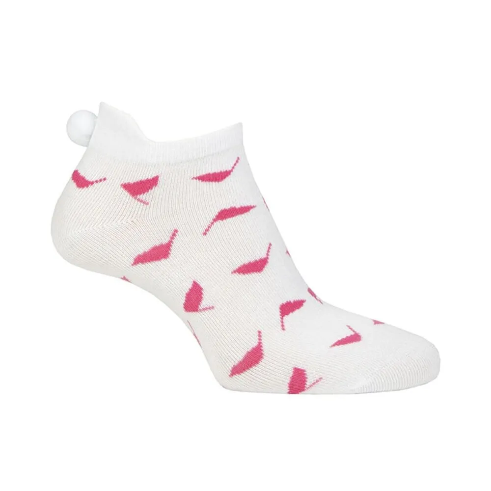 Glenmuir Women's Eugenie Patterned Golf Socks - White/Sorbet Flags