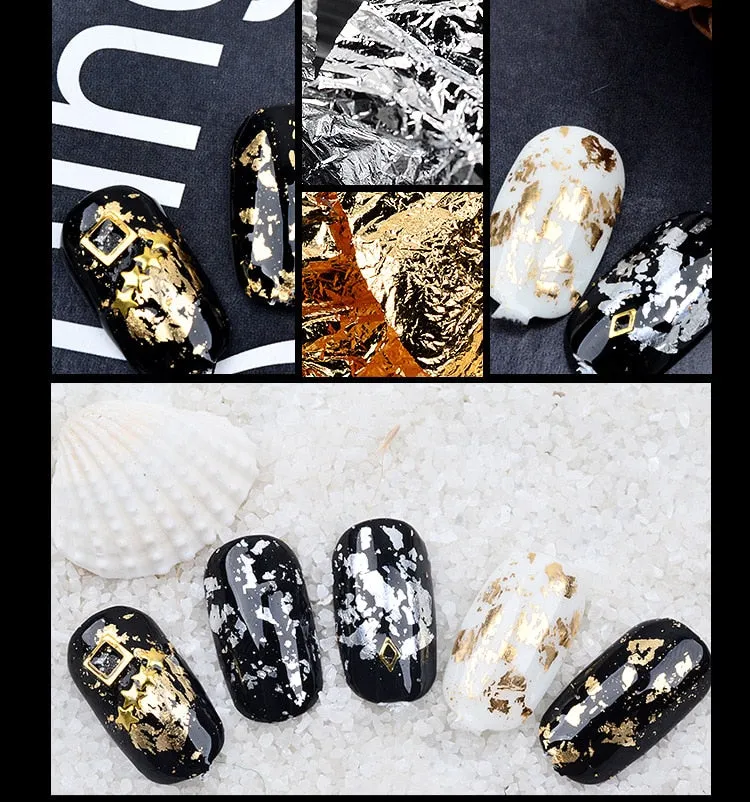 Gold Silver Irregular Aluminum Foil Paper Nail Art Sticker